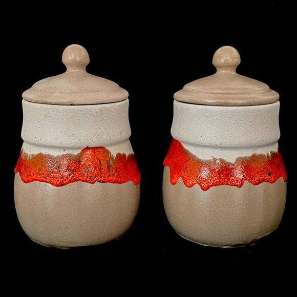 Vintage 1970s Laurentian Pottery 3 Canisters Set Made in Quebec Canada Fat Lava - Picture 6 of 9